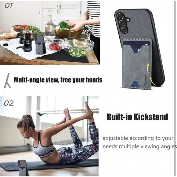 Leather Wallet Case with Card Holder Kickstand for Samsung Galaxy A14 5G Gray - Picture 6 of 10